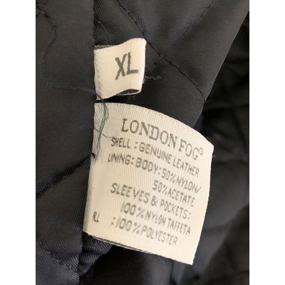 London Fog XL Black Leather Bomber Jacket Quilted Lining Multiple Pockets 8756 - Picture 6 of 12